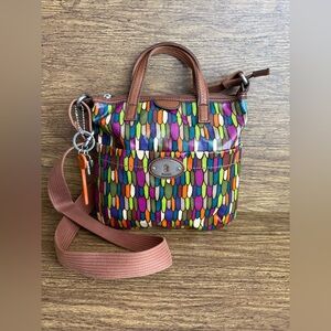 Fossil Calypso Key-Per Multicolor Jewel Tone Crossbody Bag Coated Canvas Leather